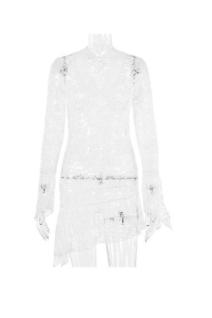 V Neck Flares Sleeve Lace Dress