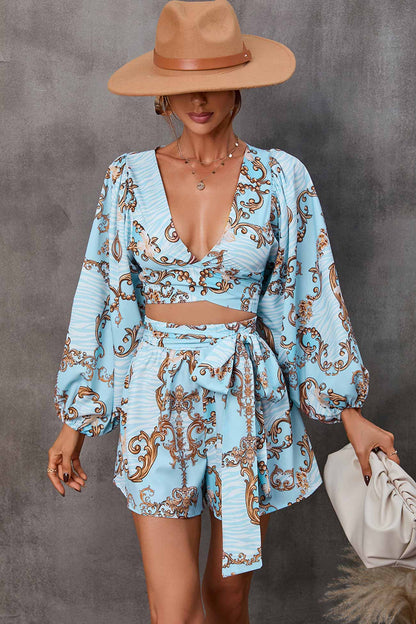 V Neck Printed Cut-Out Rompers