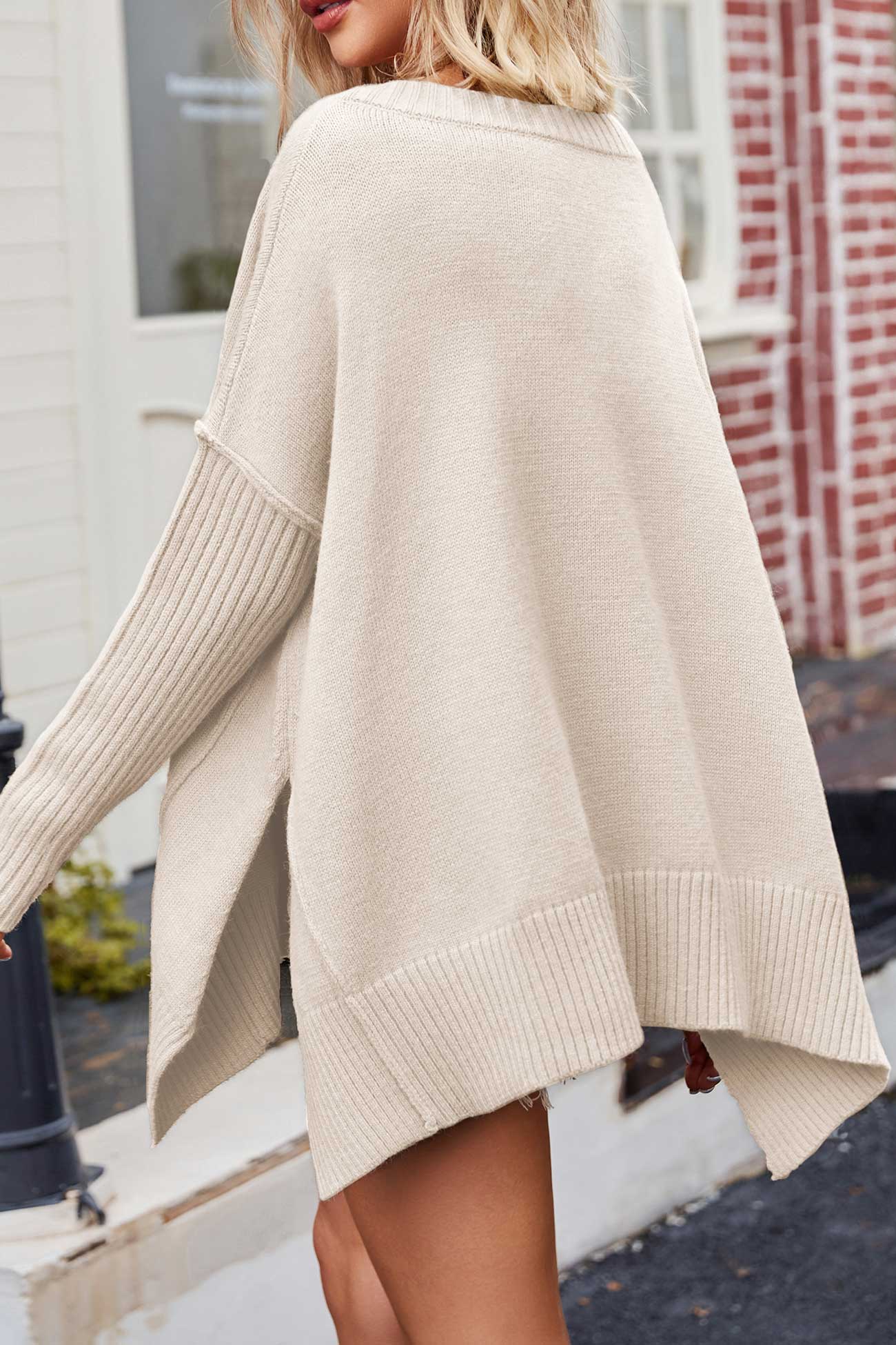 Slit Side Pullover Neck V Sweater