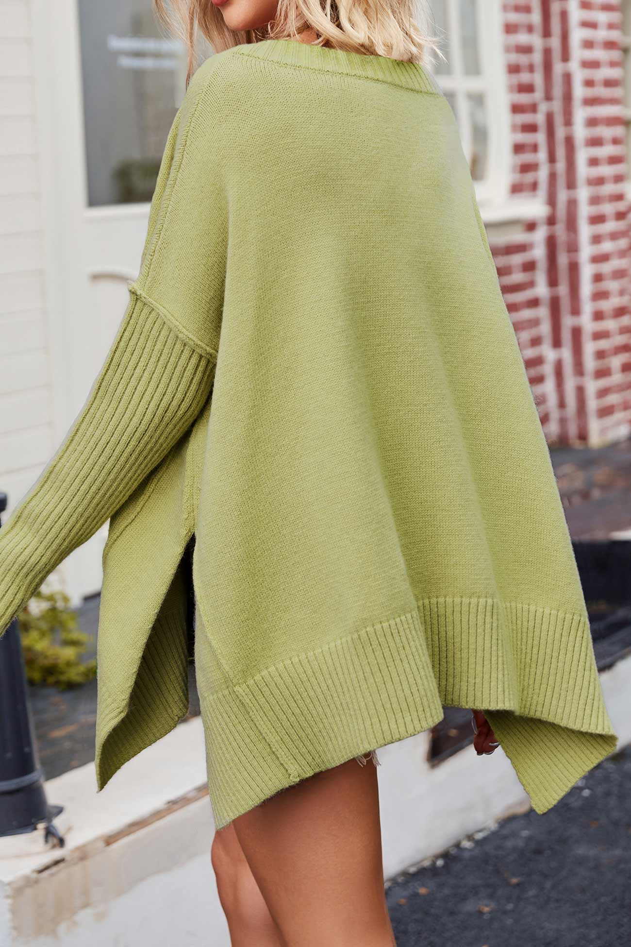 Slit Side Pullover Neck V Sweater