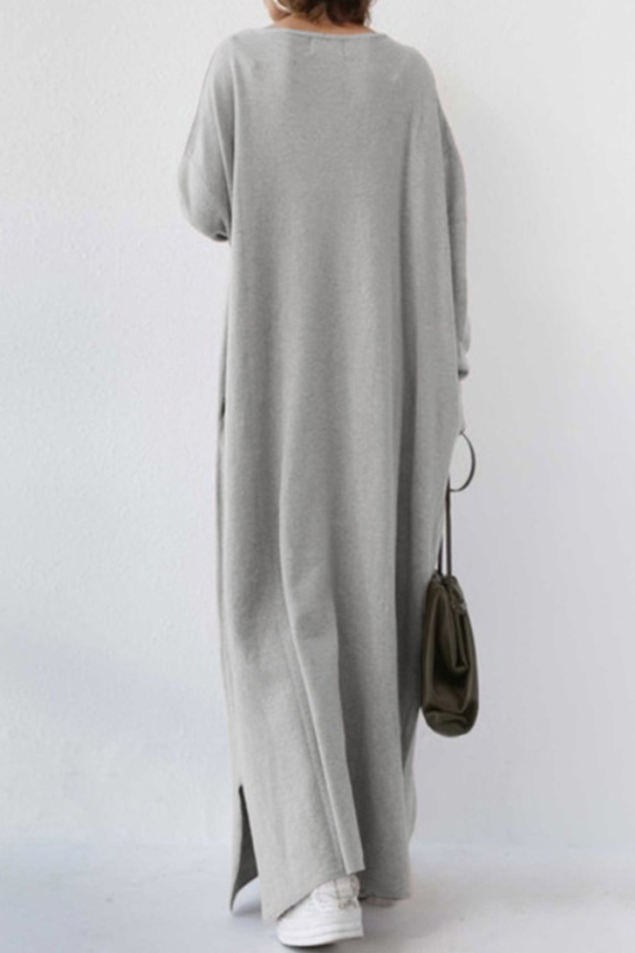 V Neck Sweatshirt Dress with Slit Hem