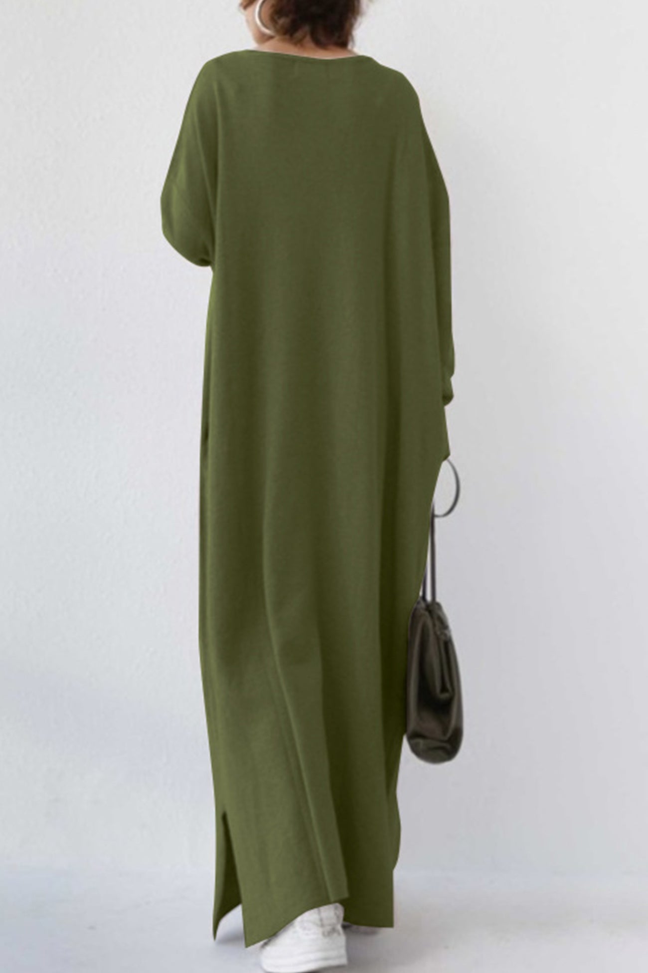 V Neck Sweatshirt Dress with Slit Hem