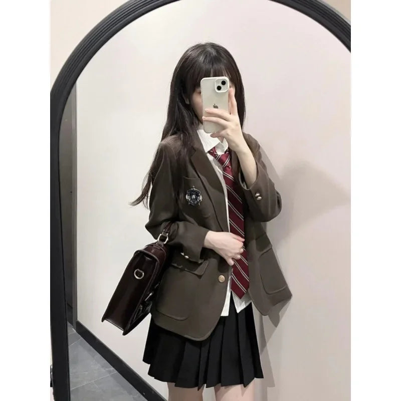 Autumn Preppy Style Foldable Skirt Jacket Shirt Suit