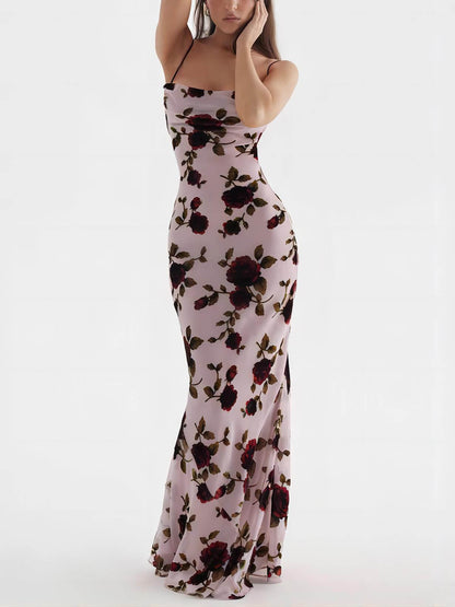 Rose Backless Stylish Maxi Dress