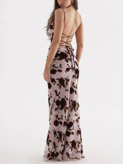 Rose Backless Stylish Maxi Dress