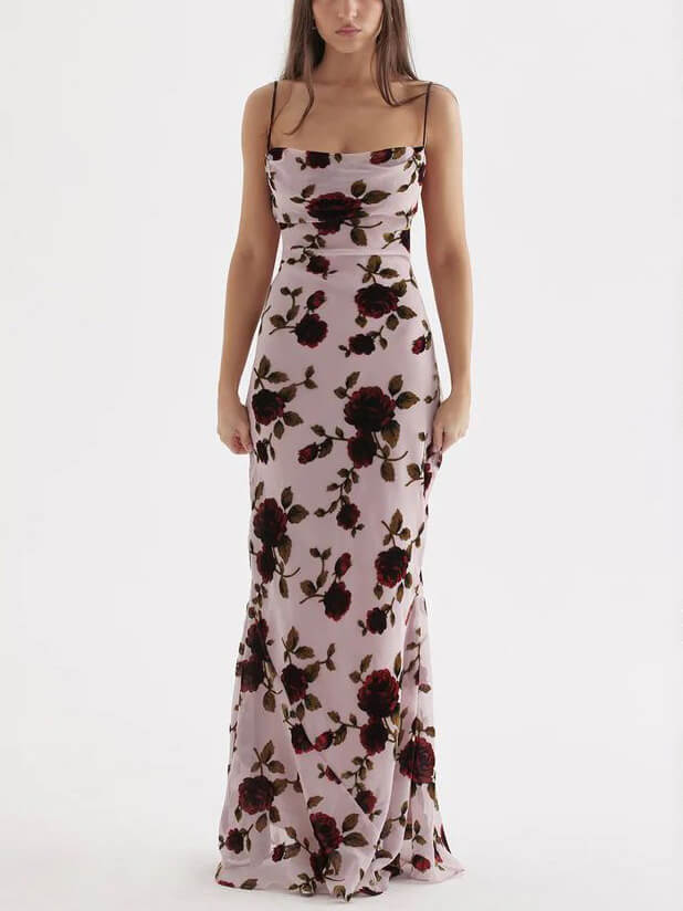 Rose Backless Stylish Maxi Dress