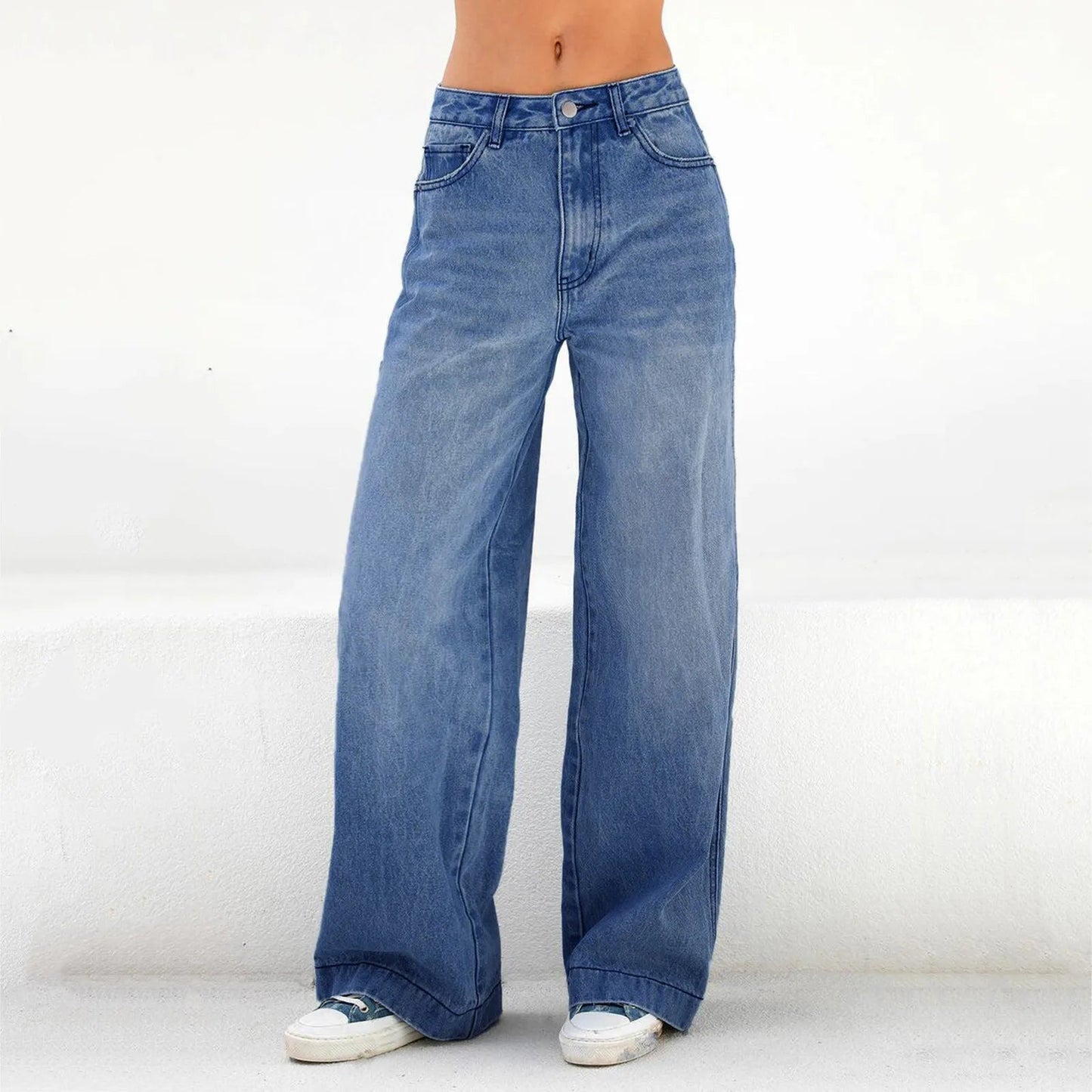 Vintage Casual Solid High Waist Jeans