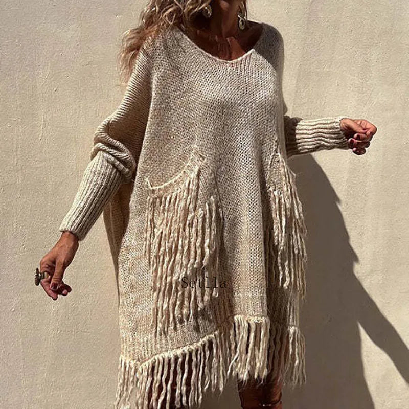 Vintage Casual Knitted Sweater Midi Dress