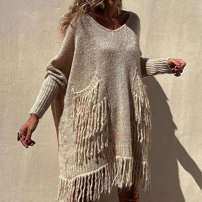 Vintage Casual Knitted Sweater Midi Dress