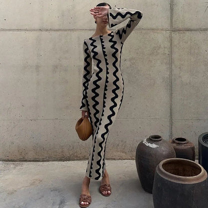 Vintage Knitted Long Sleeve Maxi Dress