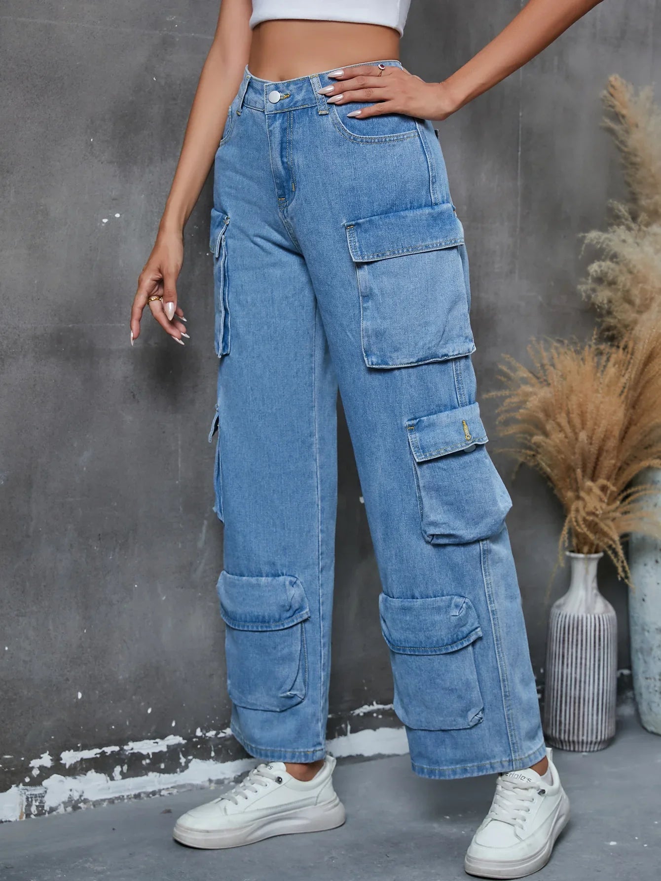 Vintage Loose Casual Middle Waist Hip Hop Straight Baggy Denim Jean