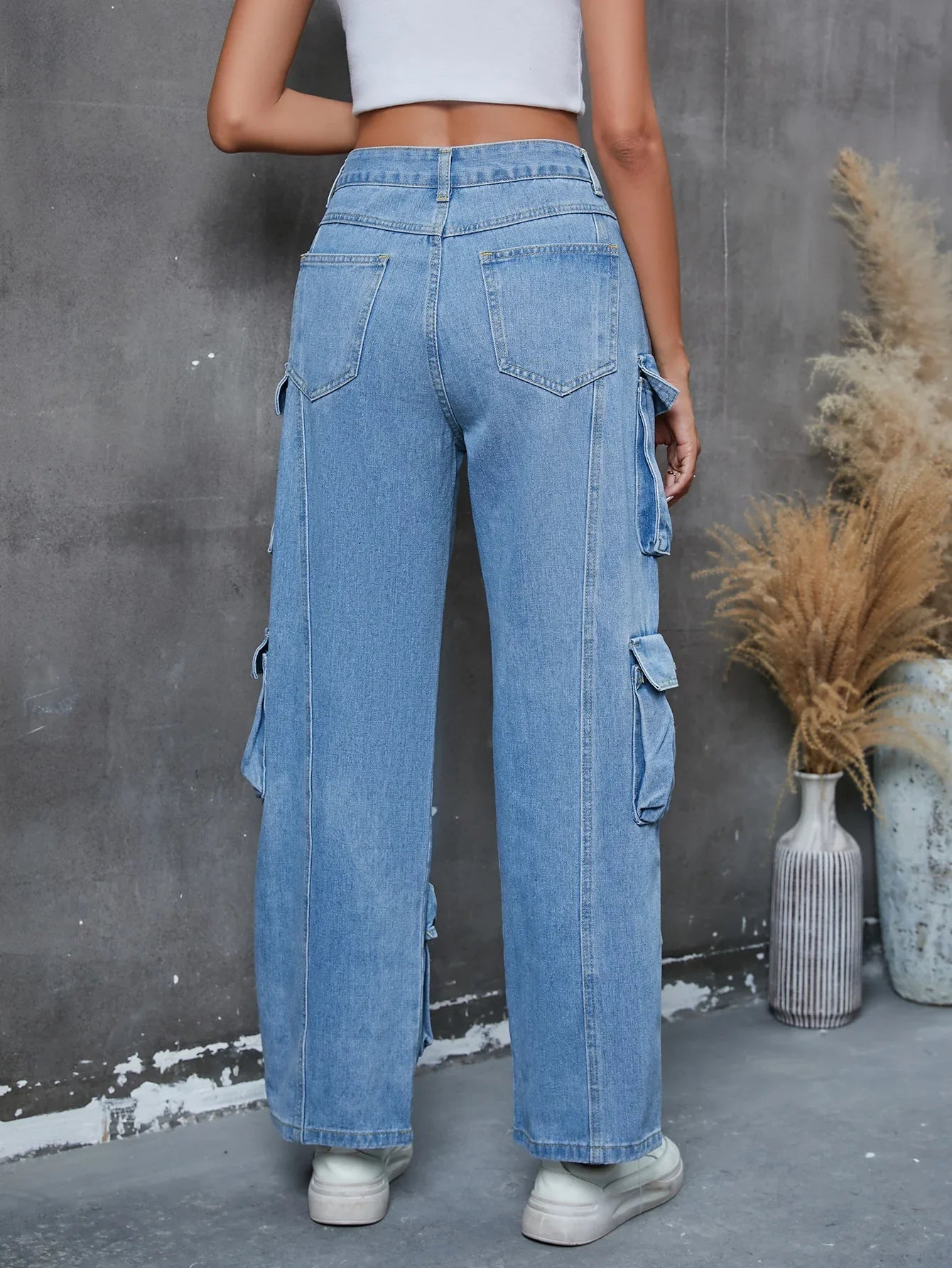 Vintage Loose Casual Middle Waist Hip Hop Straight Baggy Denim Jean