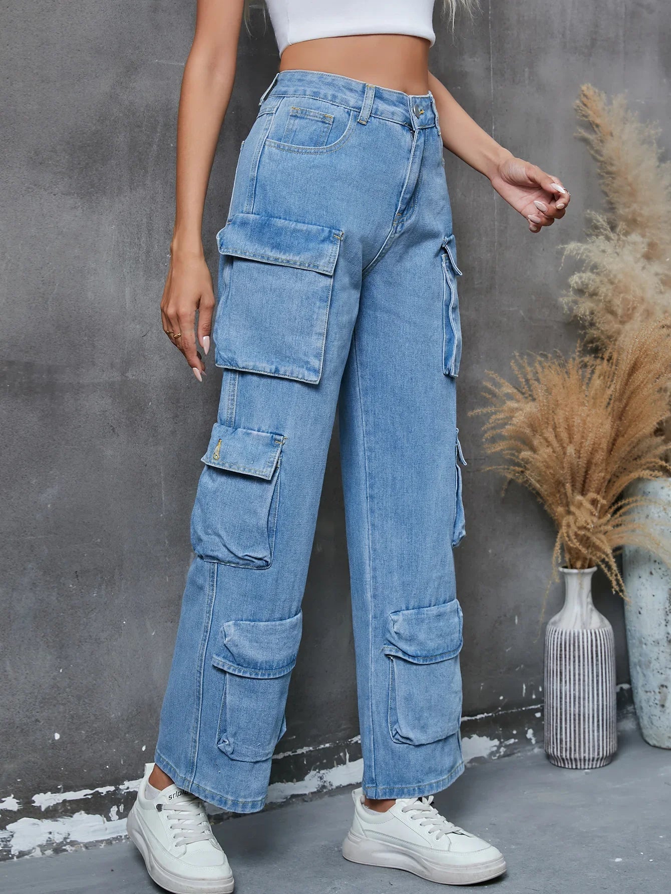 Vintage Loose Casual Middle Waist Hip Hop Straight Baggy Denim Jean