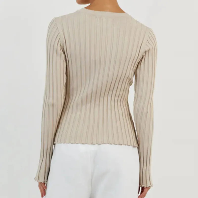 Solid Color Cozy Stylish Long Sleeve Comfortable Ribbed Casual Knit Sweater