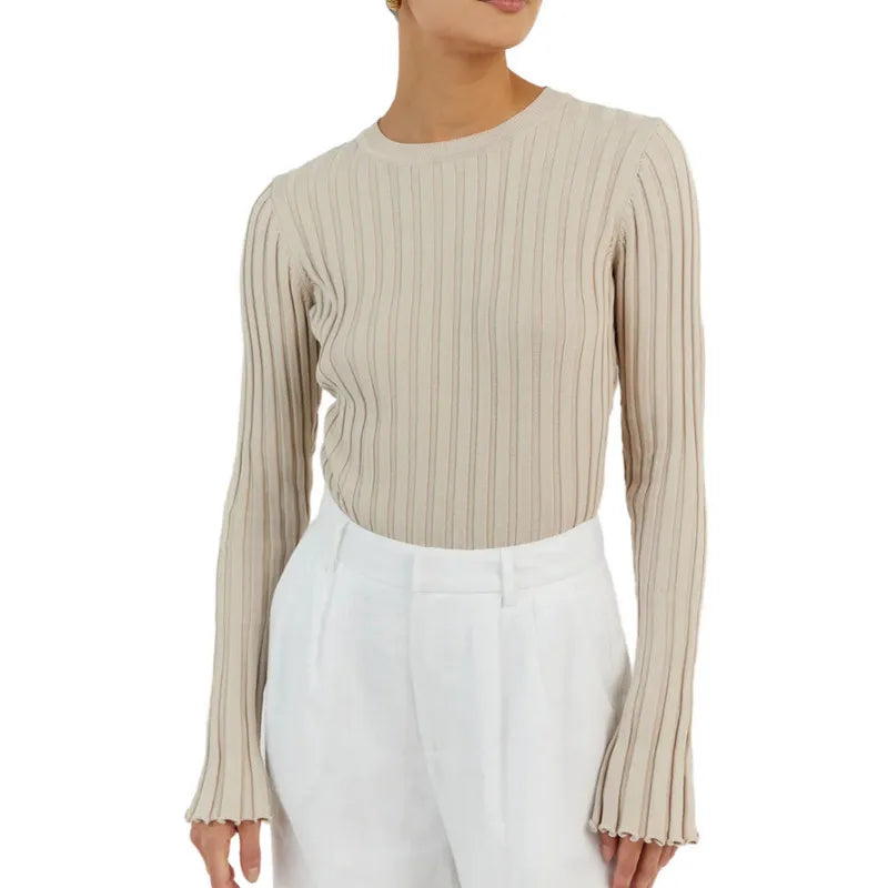 Solid Color Cozy Stylish Long Sleeve Comfortable Ribbed Casual Knit Sweater