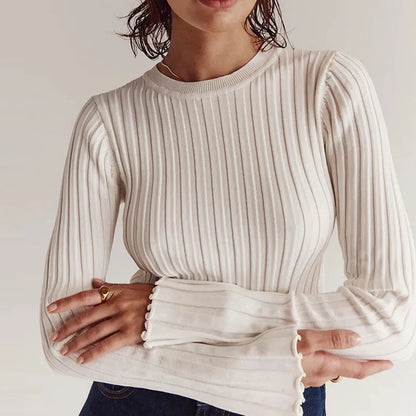 Solid Color Cozy Stylish Long Sleeve Comfortable Ribbed Casual Knit Sweater