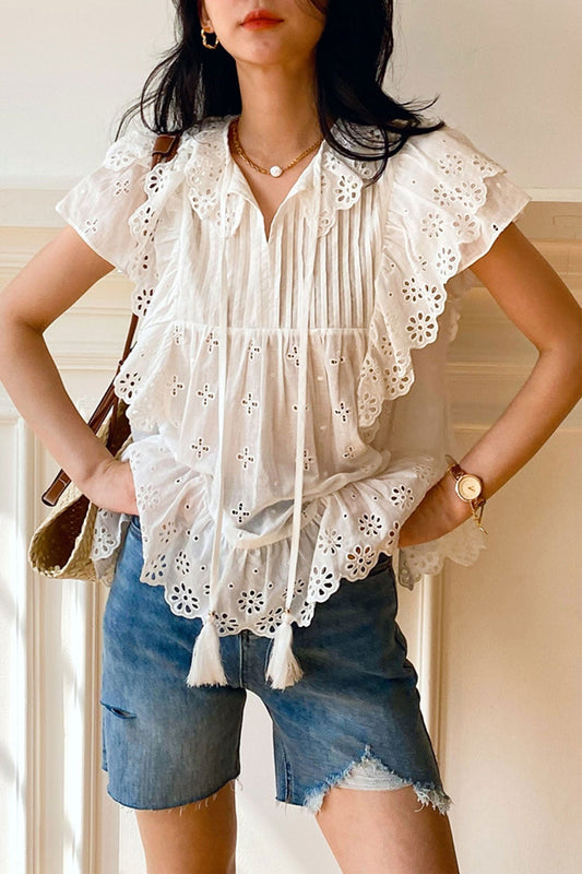 Top Arm Lace White with Ruffles Embroidery