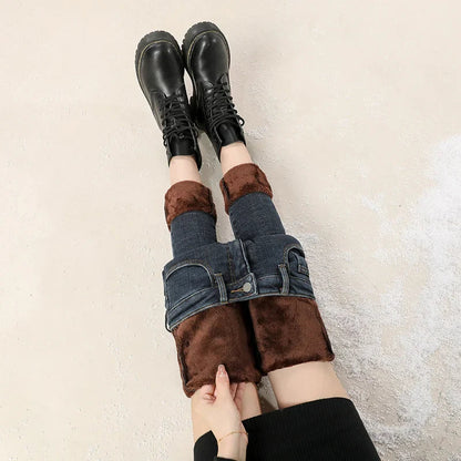 Winter Warm Thick Velvet High Skinny Slim Stretch Pencil Denim Jean