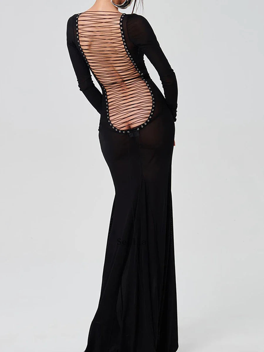 See Through Bodycon Sleeve Maxi Dress