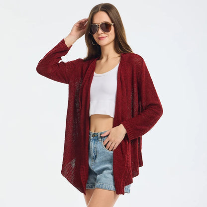 Summer Cozy Mesh Open Front Long Sleeve Comfortable Thin Fashionable Cardigan Sweater