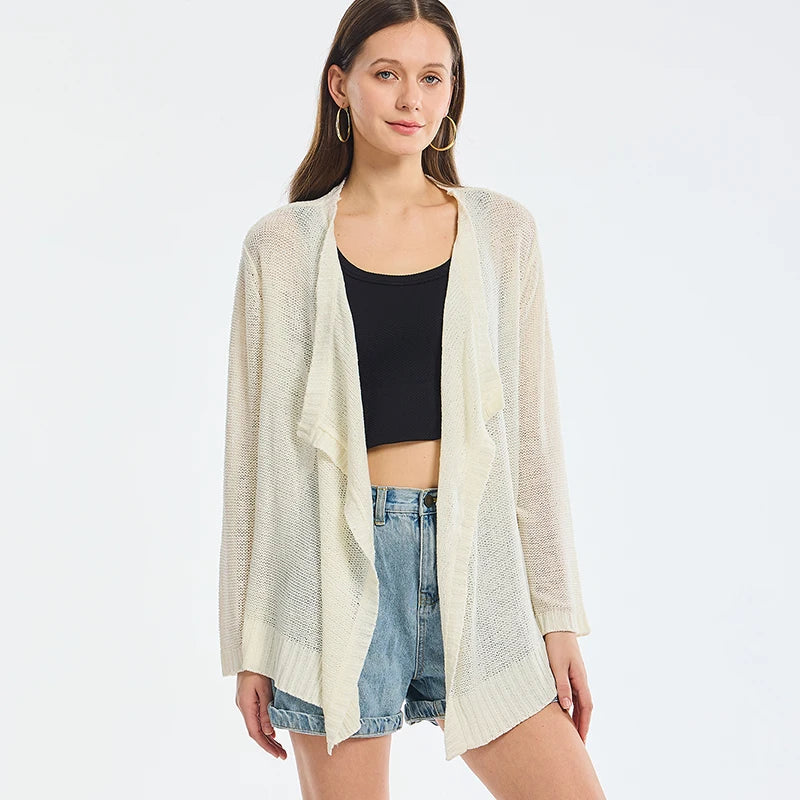 Summer Cozy Mesh Open Front Long Sleeve Comfortable Thin Fashionable Cardigan Sweater