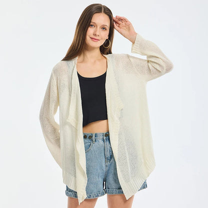 Summer Cozy Mesh Open Front Long Sleeve Comfortable Thin Fashionable Cardigan Sweater