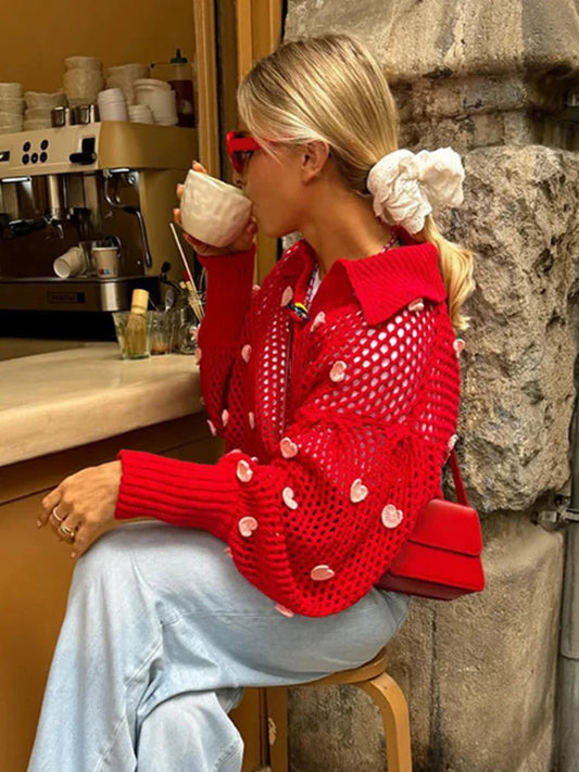 Sweet Handmade Elegant Stylish Fashionable Cozy V-neck Lantern Sleeve Warm Sweater