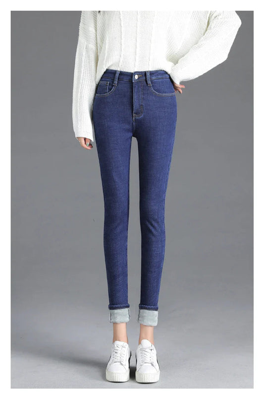 Thickened High Waist Warm Casual Slim Stretch Denim Plus Velvet Jean