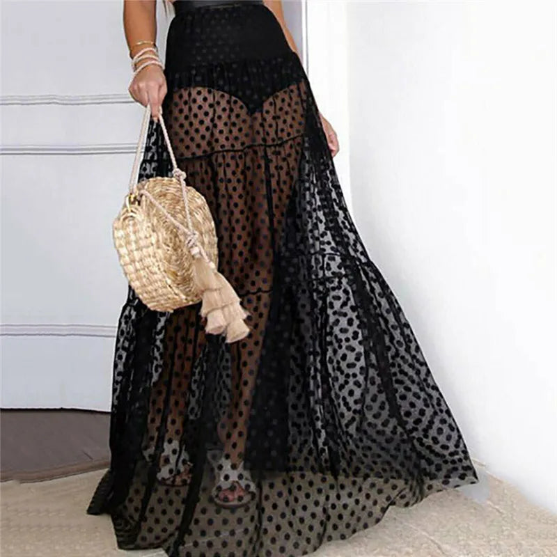 Tulle Polka Dot Sheer Maxi Skirt Wedding Party Skirt