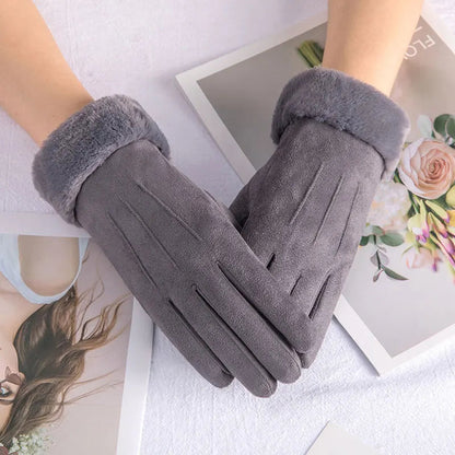 Winter Fur Full Finger Windproof Driving Outdoor Screen Women Christmas Glove