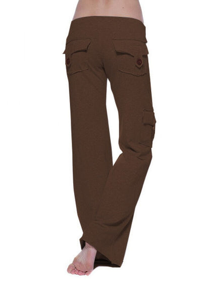 Solid Color Cargo Jogger Drawstring Elastic Waist Trousers