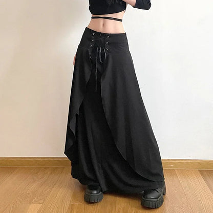 Women's High Waist Layered Ruffle Maxi Cake Elegant Party Wedding Guest Y2K Solid Vintage Black A Line Skirt