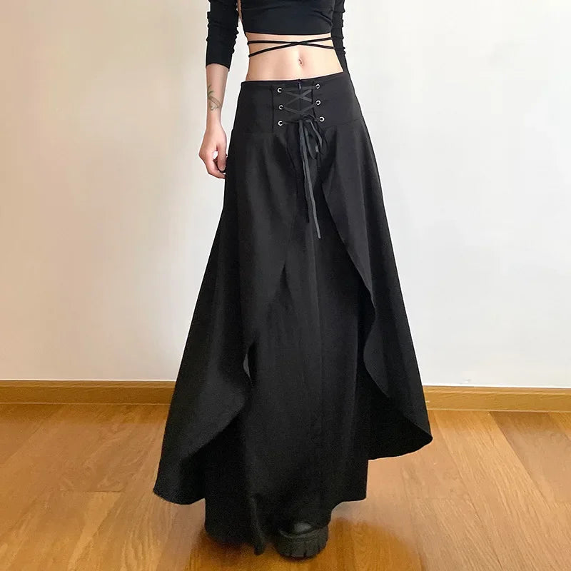 Women's High Waist Layered Ruffle Maxi Cake Elegant Party Wedding Guest Y2K Solid Vintage Black A Line Skirt