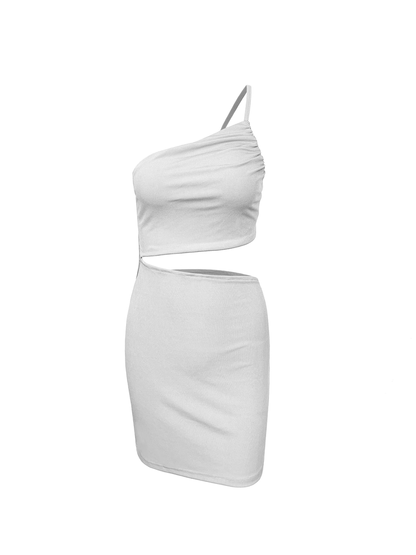 Fashion Hollow Out Side Bra One Shoulder Drawstring Bodycon Mini Dress