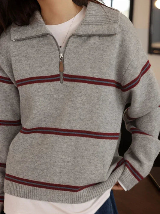 Trendy Stylish Striped Cozy Casual Comfortable Loose Warm Sweater