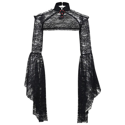 Trumpet Sleeve Black Lace Sexy Gothic Shawl Halloween Cardigan