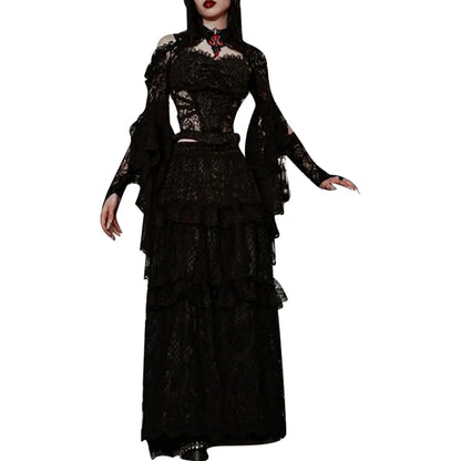 Trumpet Sleeve Black Lace Sexy Gothic Shawl Halloween Cardigan