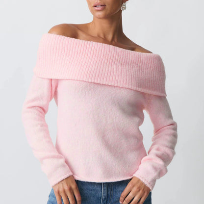 Off Shoulder Cropped Trendy Slouchy Knit Pullover Top