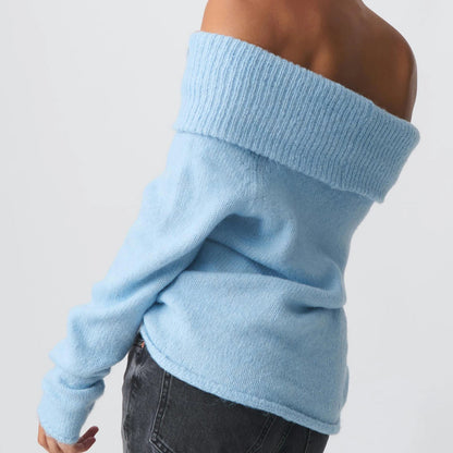 Off Shoulder Cropped Trendy Slouchy Knit Pullover Top