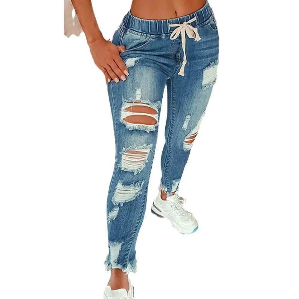 Stretch High Waist Ripped Washed Slim Skinny Pencil Denim Jean