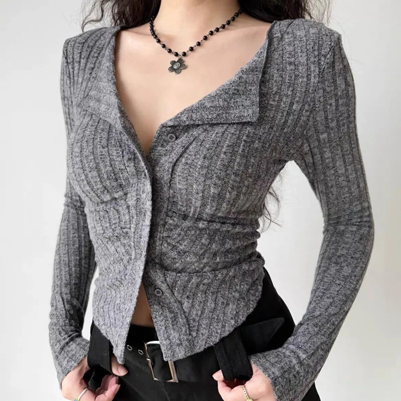 Thin Vintage Cozy Long Sleeve Elegant Single-breasted Stylish Jumper Sweater