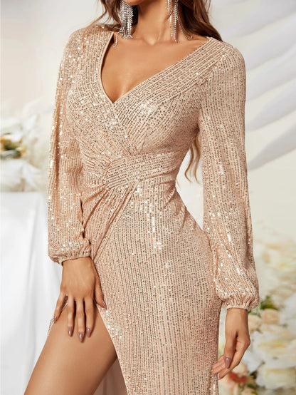 Sequin Surplice Party Dress