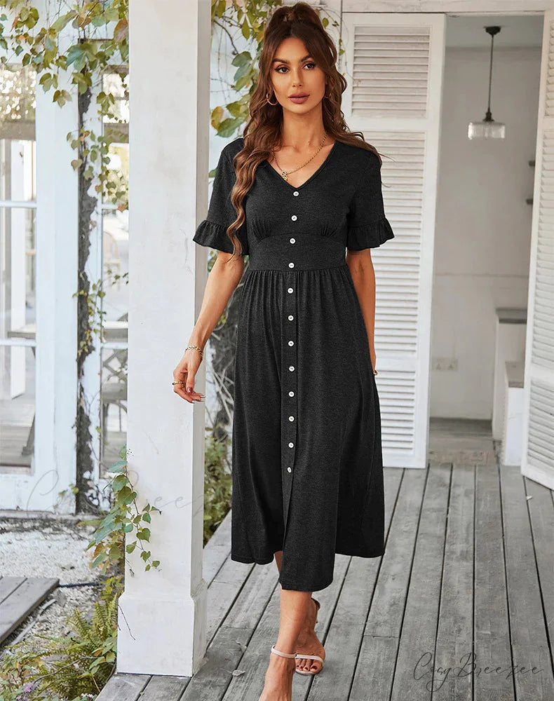 A-LINE DRESS - SOLID COLOR L / green