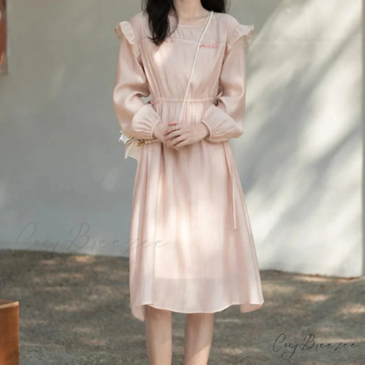 A Line Graceful Loose Midi Dress Pink / S