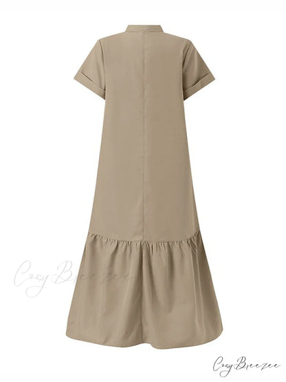 A-Line Loose Solid Color Modern Split-Joint Round-Neck Maxi Dresses