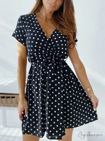 A-Line Mini Party Casual Bohemian Beach Short Boho Dress BLACK / S
