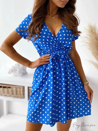 A-Line Mini Party Casual Bohemian Beach Short Boho Dress BLUE / S