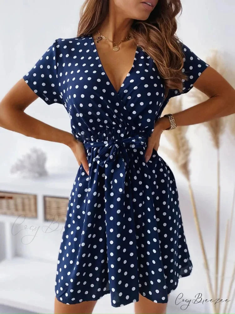 A-Line Mini Party Casual Bohemian Beach Short Boho Dress dark blue / S