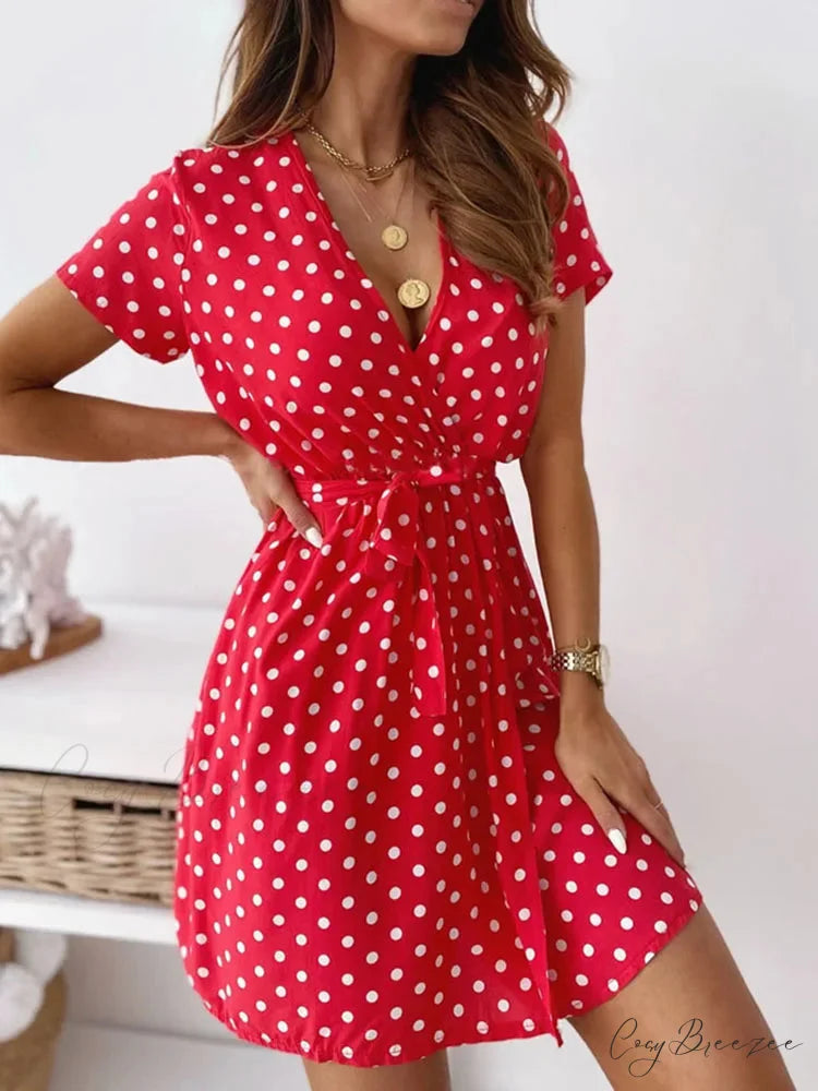 A-Line Mini Party Casual Bohemian Beach Short Boho Dress RED / S