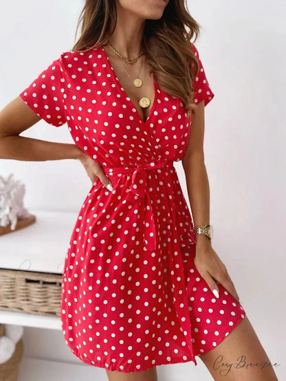 A-Line Mini Party Casual Bohemian Beach Short Boho Dress RED / S